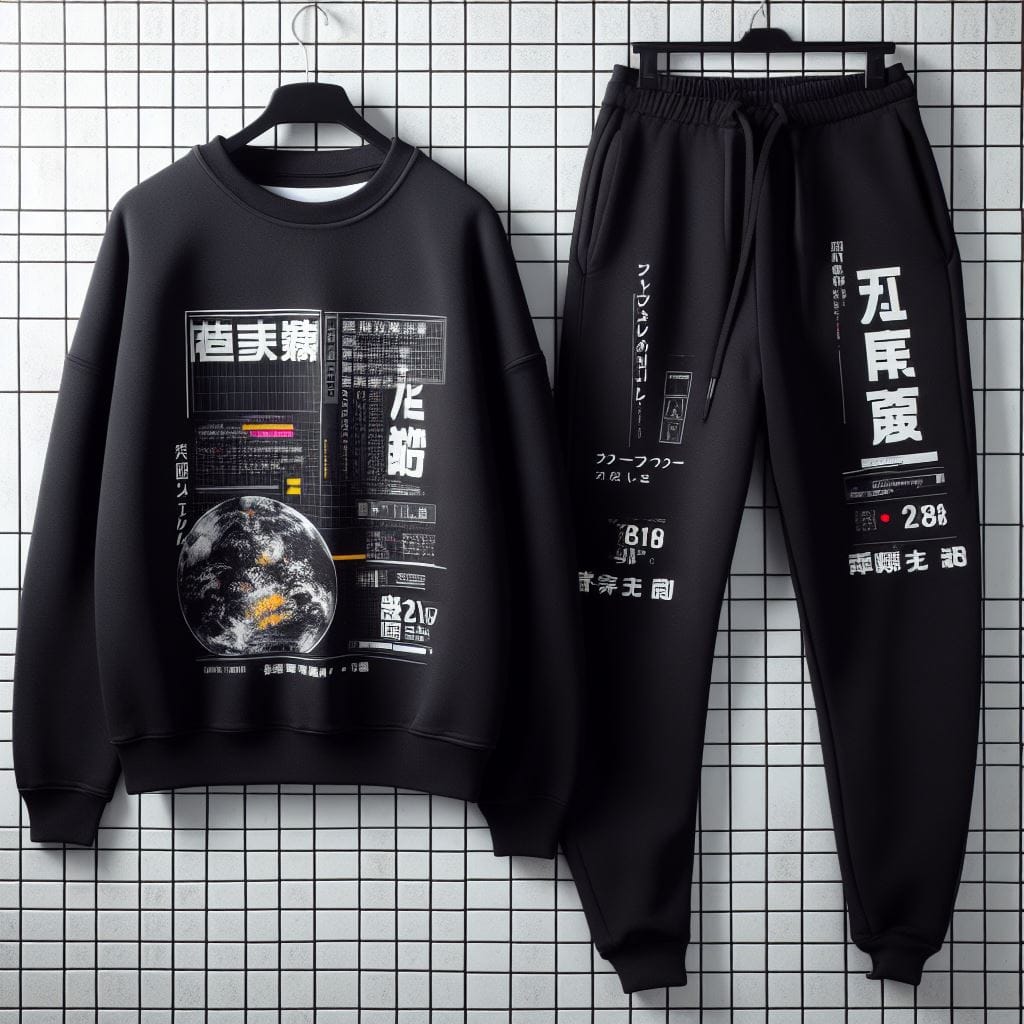 Winter Printed Sweatshirt and Pants Co Ord Set MIRWPCS40 - Black Black